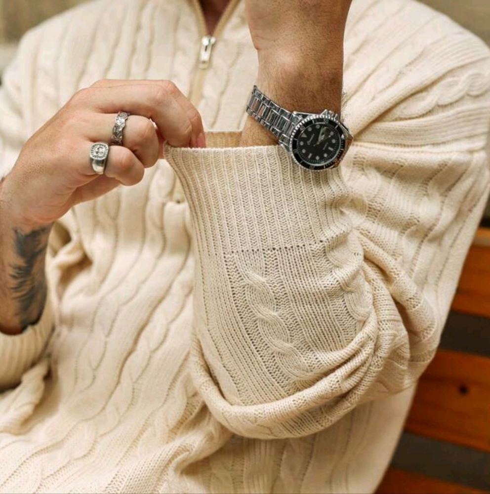 Men's Solid Color Front Zip Up Long Sleeve Casual Sweater - Picture 3 of 6